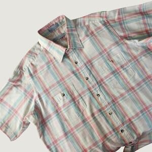 VTG Andhurst Mens XL Short Sleeve Pastel Plaid Single Stitch Button Down Shirt